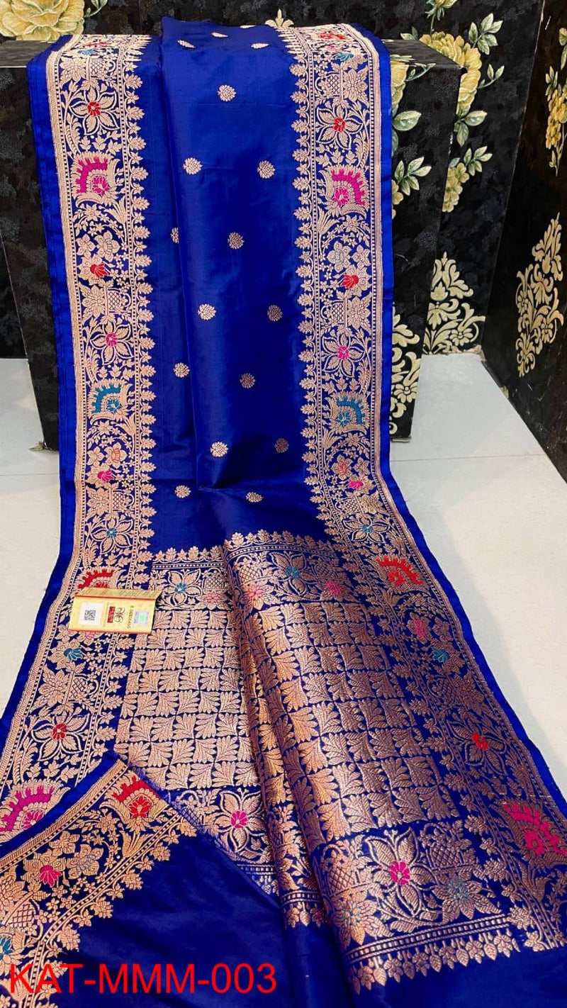 Pure Handloom Banarasi Katan Silk Meenakri Work Saree with Antique Zari Work and silk mark certified