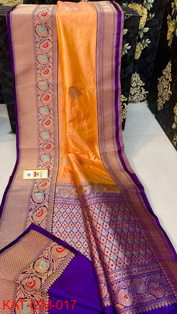 Pure Handloom Banarasi Katan Silk Meenakri Work Saree with Antique Zari Work and silk mark certified