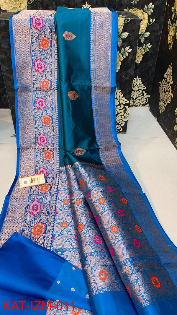 Pure Handloom Banarasi Katan Silk Meenakri Work Saree with Antique Zari Work and silk mark certified