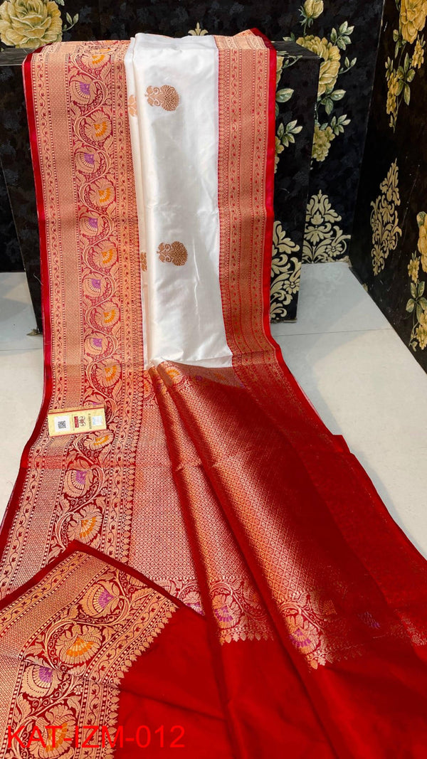 Pure Handloom Banarasi Katan Silk Meenakri Work Saree with Antique Zari Work and silk mark certified