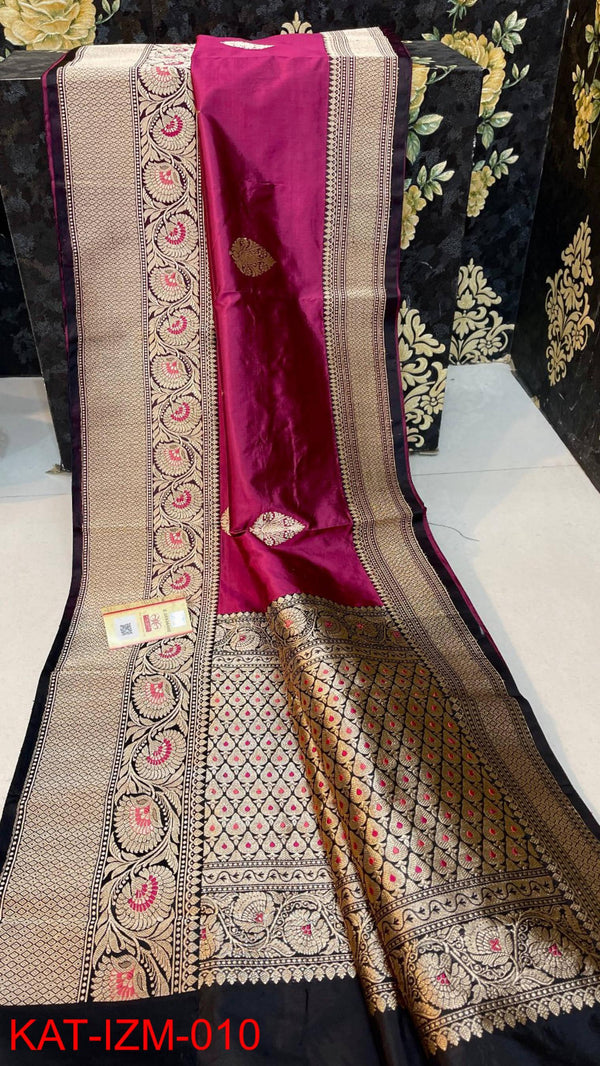 Pure Handloom Banarasi Katan Silk Meenakri Work Saree with Antique Zari Work and silk mark certified