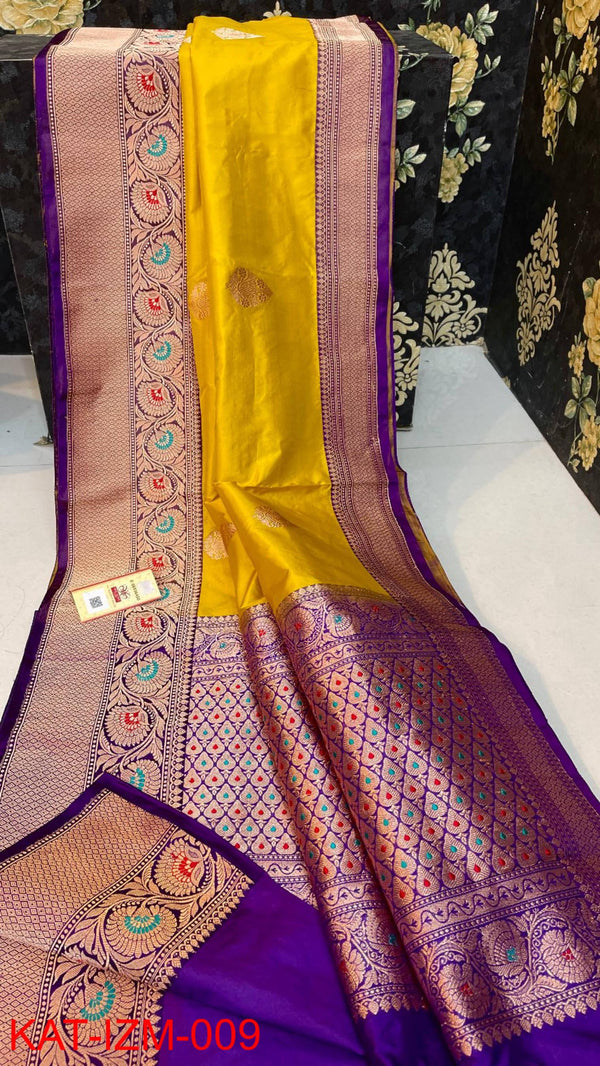 Pure Handloom Banarasi Katan Silk Meenakri Work Saree with Antique Zari Work and silk mark certified