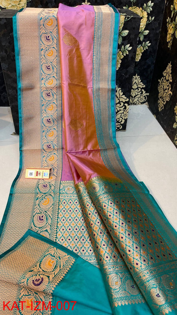 Pure Handloom Banarasi Katan Silk Meenakri Work Saree with Antique Zari Work and silk mark certified