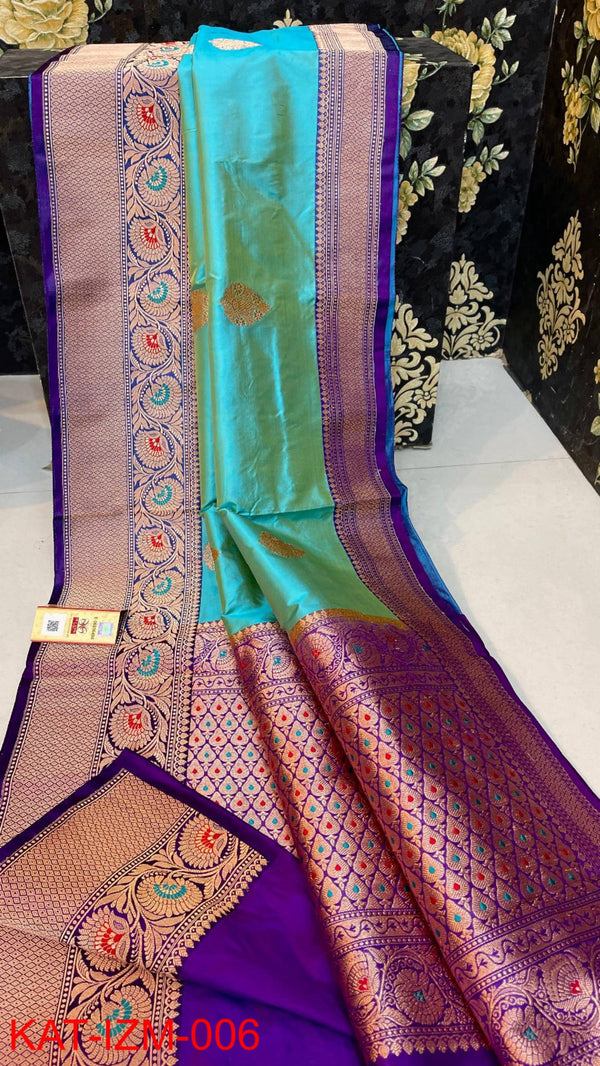 Pure Handloom Banarasi Katan Silk Meenakri Work Saree with Antique Zari Work and silk mark certified