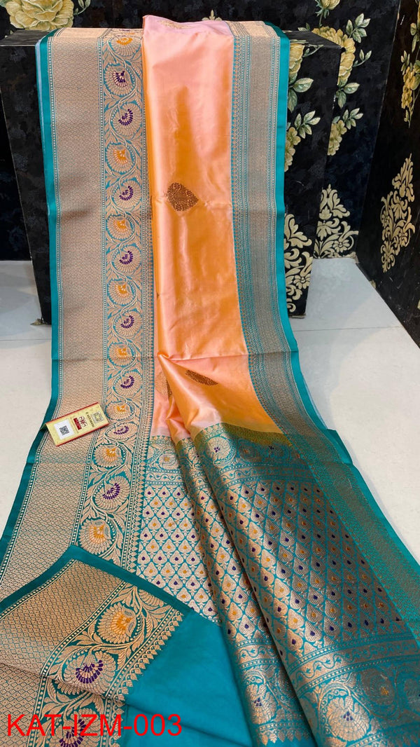 Pure Handloom Banarasi Katan Silk Meenakri Work Saree with Antique Zari Work and silk mark certified