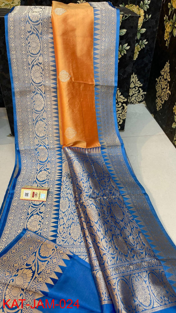 Pure  Banarasi Handloom Katan Silk Antique Zari Saree With Blouse.