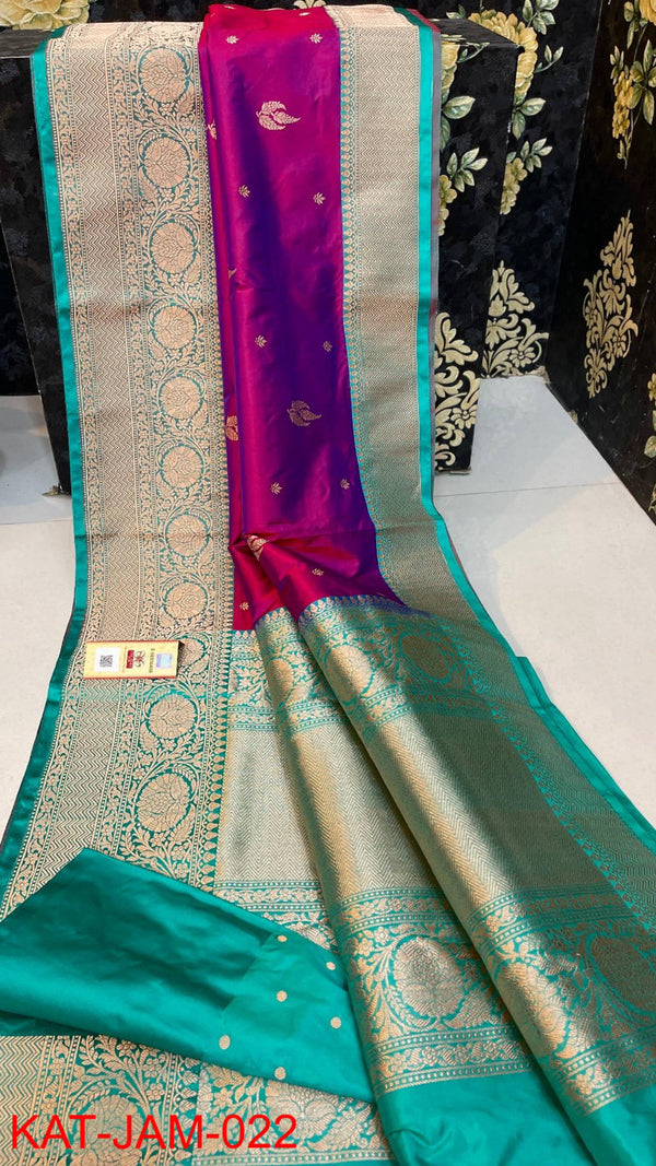 Pure  Banarasi Handloom Katan Silk Antique Zari Saree With Blouse.