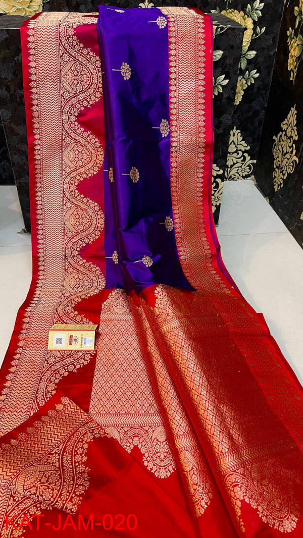 Pure  Banarasi Handloom Katan Silk Antique Zari Saree With Blouse.