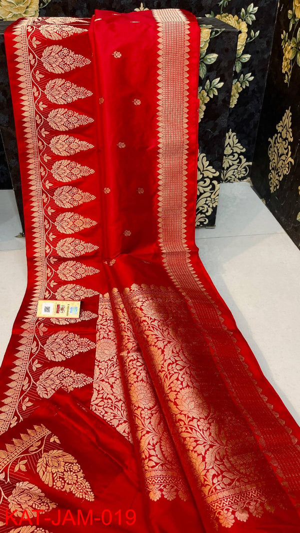 Pure  Banarasi Handloom Katan Silk Antique Zari Saree With Blouse.