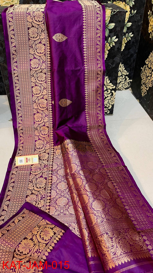 Pure  Banarasi Handloom Katan Silk Antique Zari Saree With Blouse.