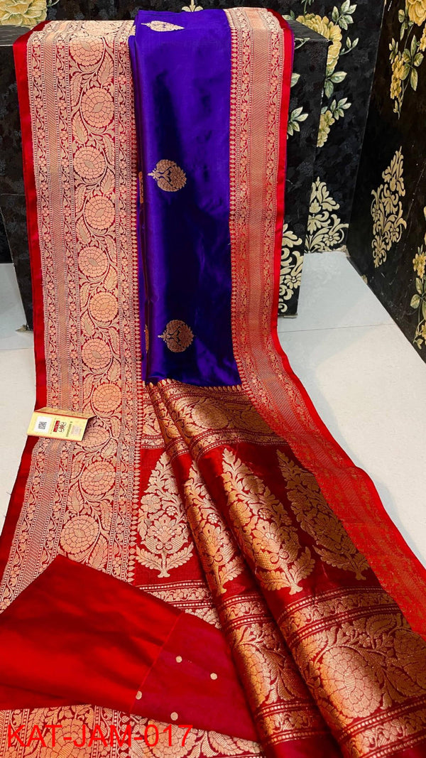 Pure  Banarasi Handloom Katan Silk Antique Zari Saree With Blouse.