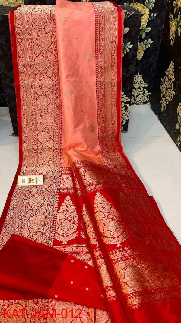 Pure  Banarasi Handloom Katan Silk Antique Zari Saree With Blouse.