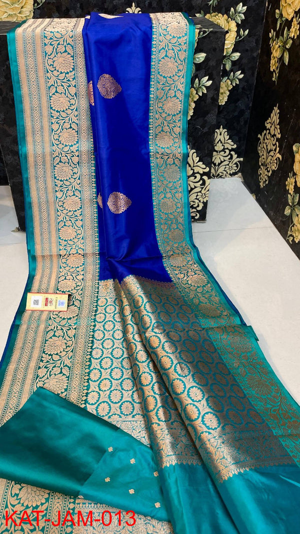 Pure  Banarasi Handloom Katan Silk Antique Zari Saree With Blouse.