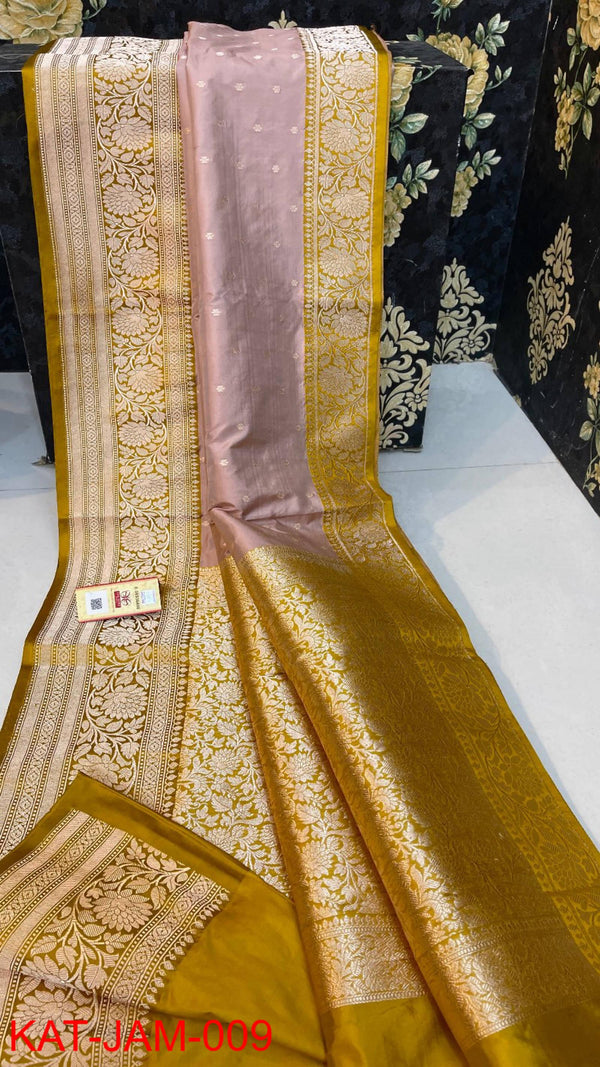 Pure  Banarasi Handloom Katan Silk Antique Zari Saree With Blouse.