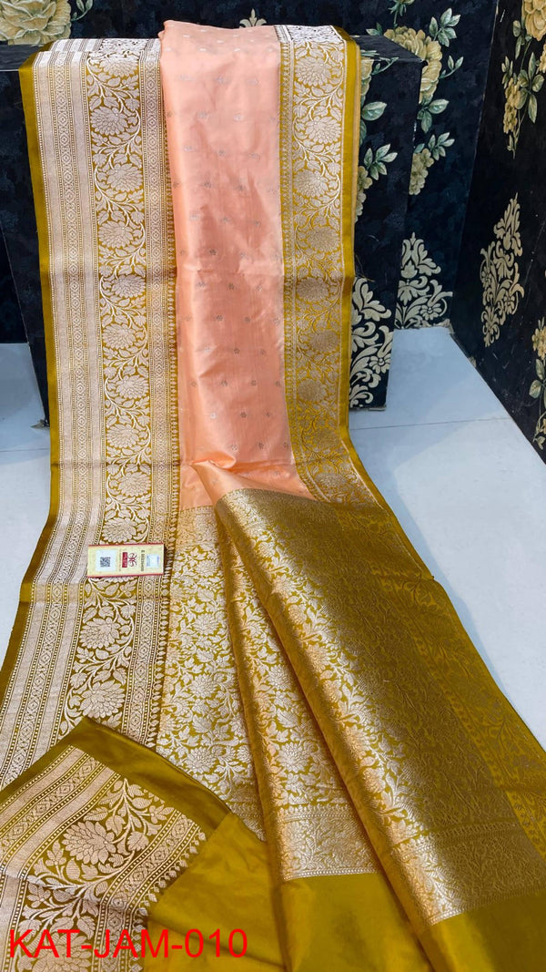 Pure  Banarasi Handloom Katan Silk Antique Zari Saree With Blouse.