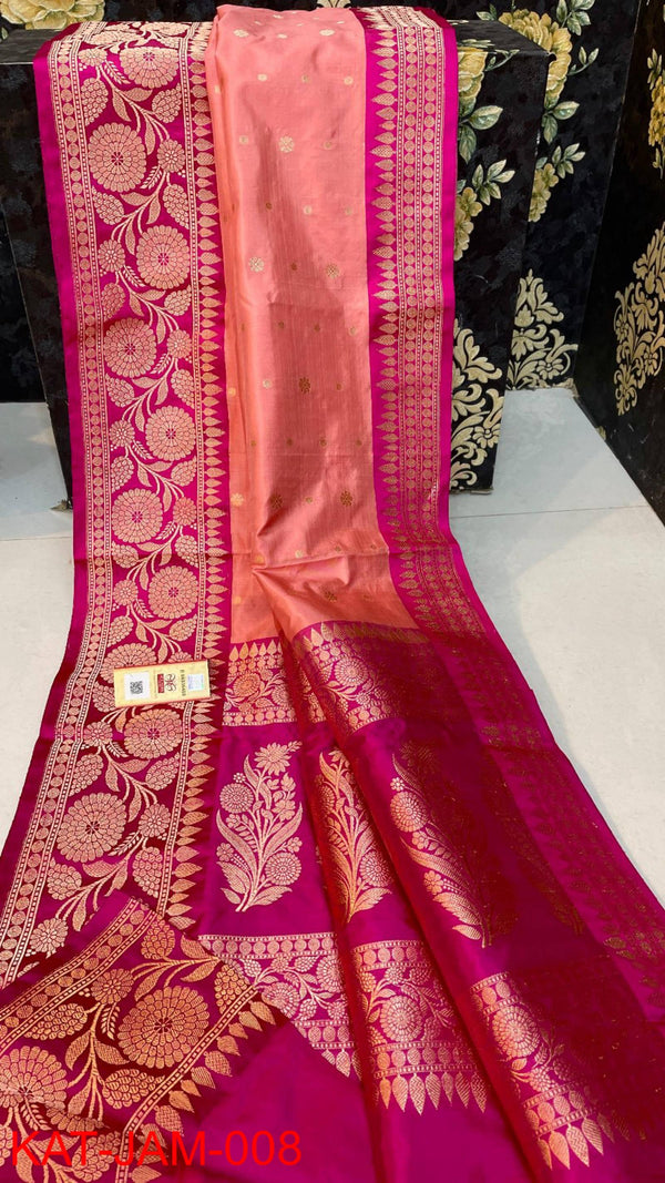 Pure  Banarasi Handloom Katan Silk Antique Zari Saree With Blouse.