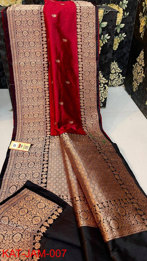 Pure  Banarasi Handloom Katan Silk Antique Zari Saree With Blouse.