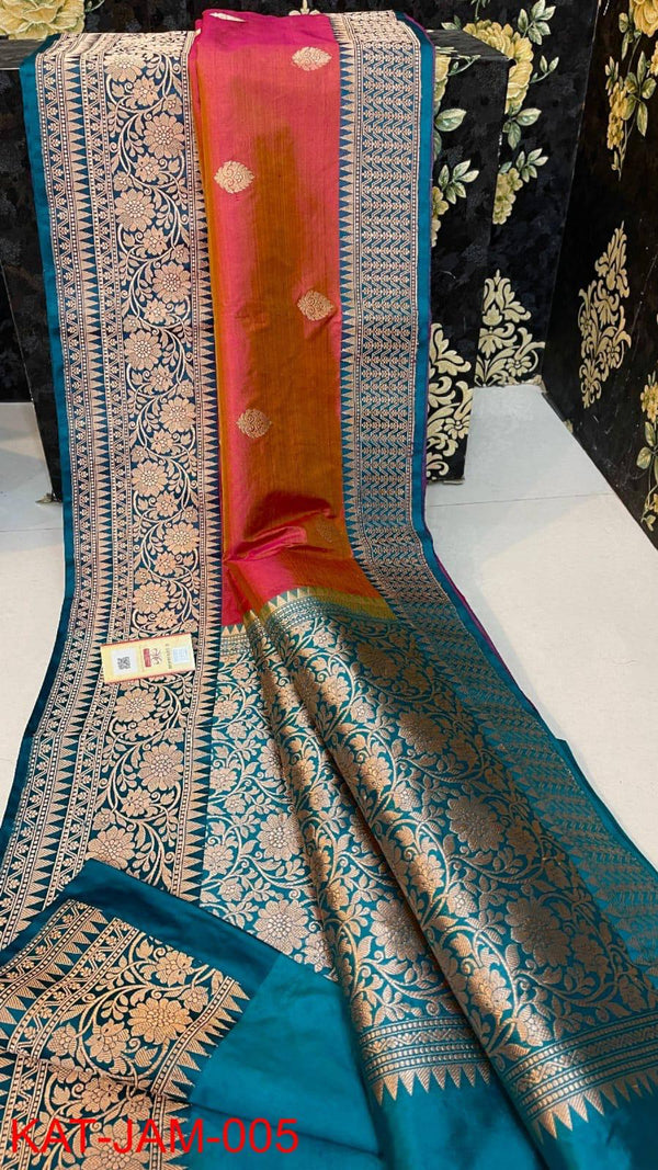 Pure  Banarasi Handloom Katan Silk Antique Zari Saree With Blouse.