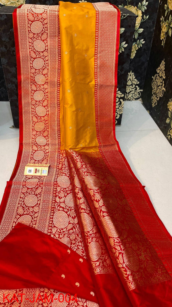 Pure  Banarasi Handloom Katan Silk Antique Zari Saree With Blouse.