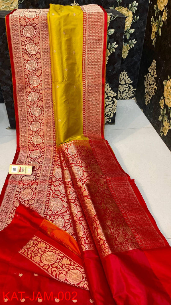 Pure  Banarasi Handloom Katan Silk Antique Zari Saree With Blouse.