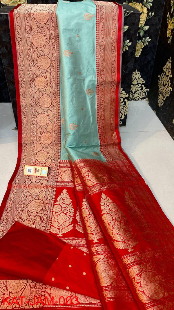 Pure  Banarasi Handloom Katan Silk Antique Zari Saree With Blouse.