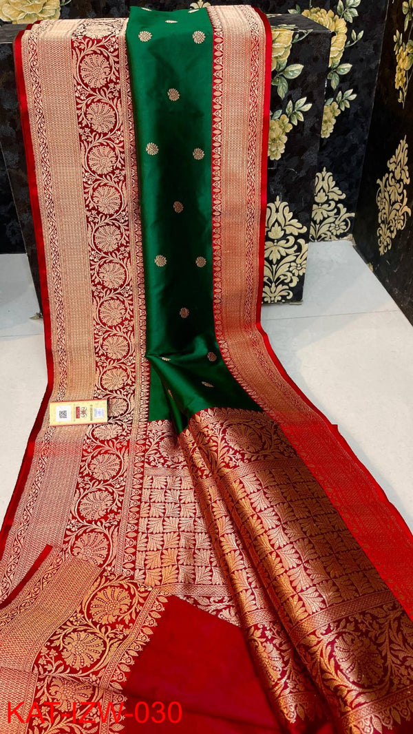 Pure  Banarasi Handloom Katan Silk Antique Zari Saree With Blouse.