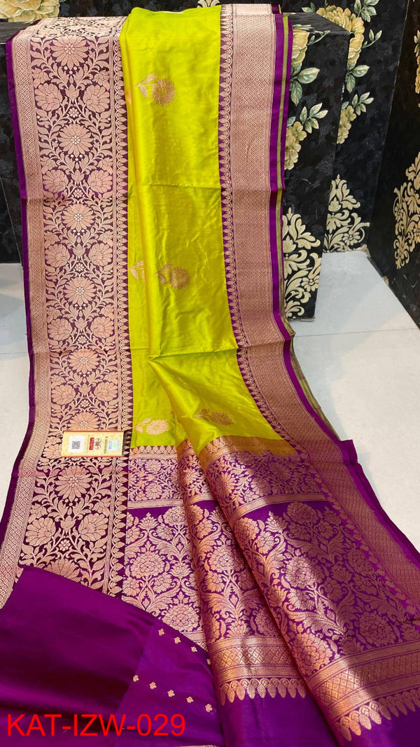 Pure  Banarasi Handloom Katan Silk Antique Zari Saree With Blouse.