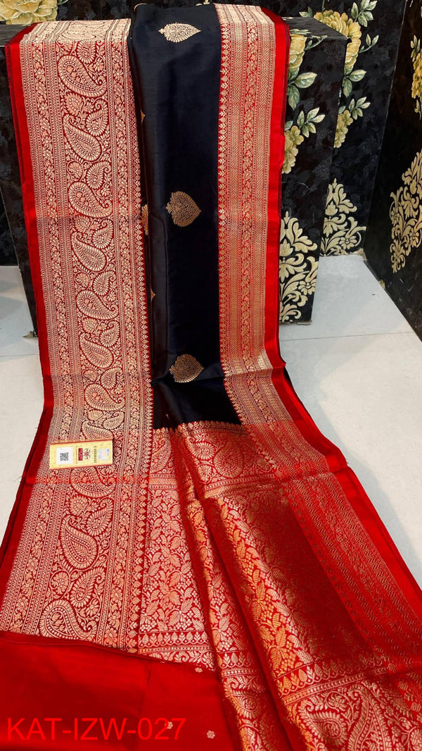 Pure  Banarasi Handloom Katan Silk Antique Zari Saree With Blouse.