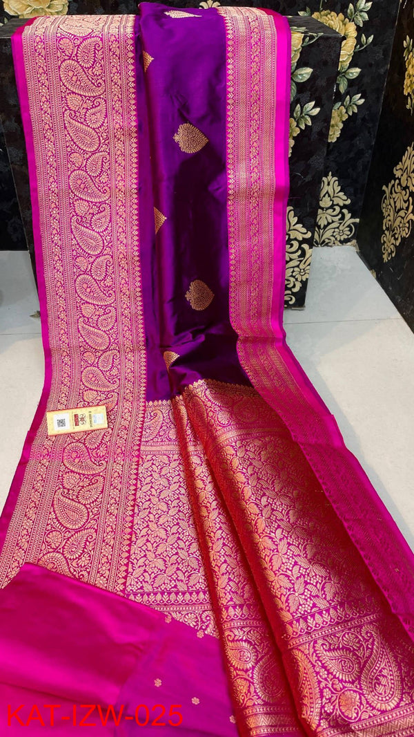 Pure  Banarasi Handloom Katan Silk Antique Zari Saree With Blouse.