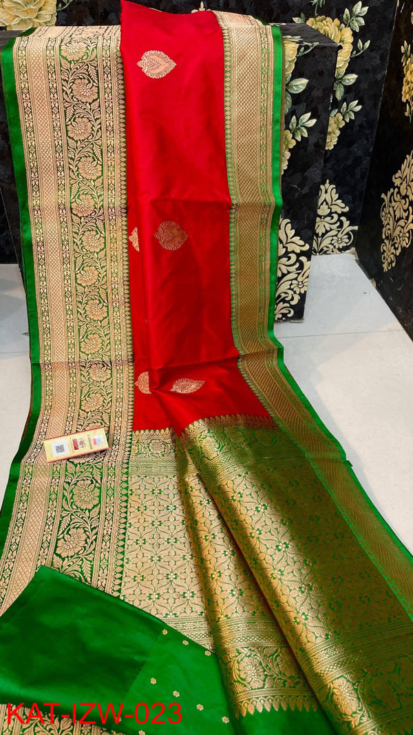 Pure  Banarasi Handloom Katan Silk Antique Zari Saree With Blouse.