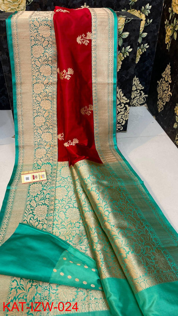 Pure  Banarasi Handloom Katan Silk Antique Zari Saree With Blouse.