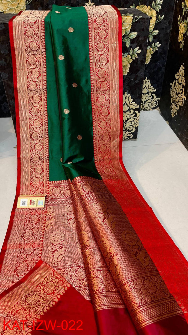 Pure  Banarasi Handloom Katan Silk Antique Zari Saree With Blouse.