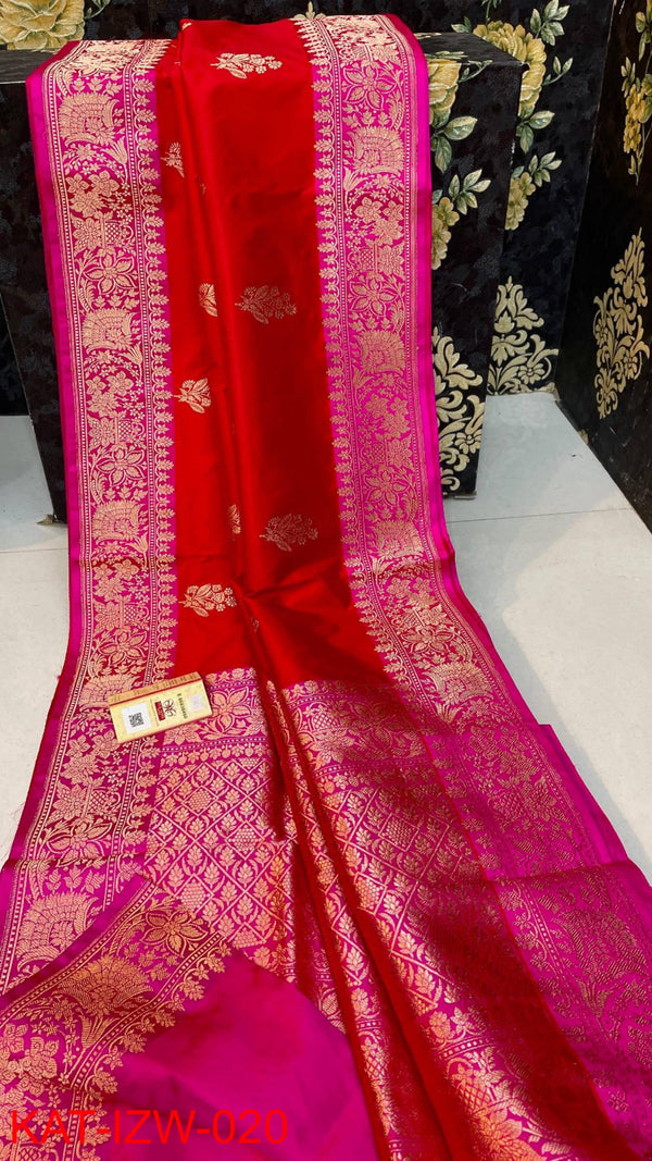 Pure  Banarasi Handloom Katan Silk Antique Zari Saree With Blouse.