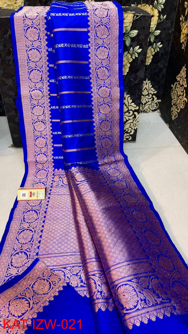 Pure  Banarasi Handloom Katan Silk Antique Zari Saree With Blouse.