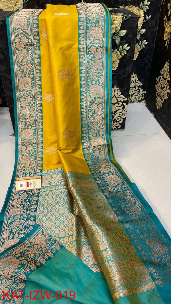 Pure  Banarasi Handloom Katan Silk Antique Zari Saree With Blouse.