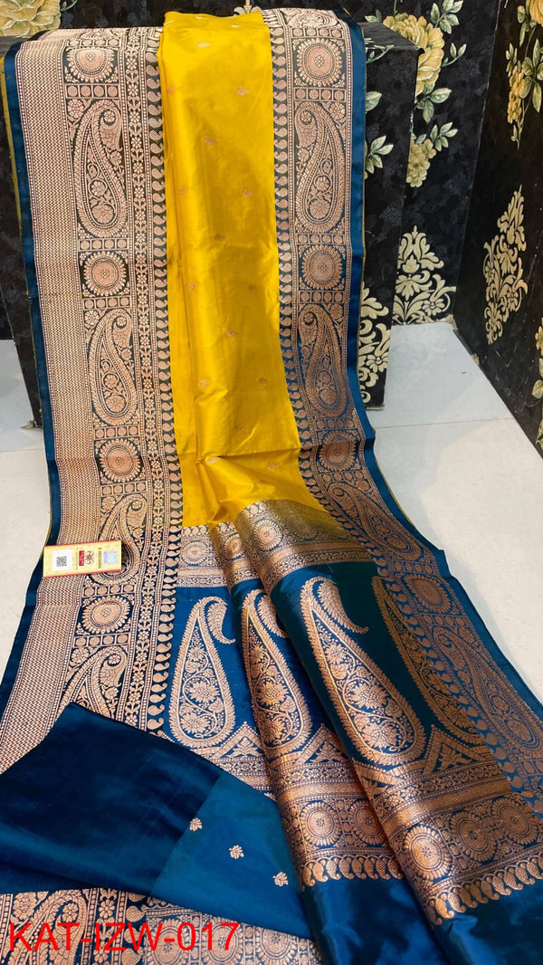 Pure  Banarasi Handloom Katan Silk Antique Zari Saree With Blouse.