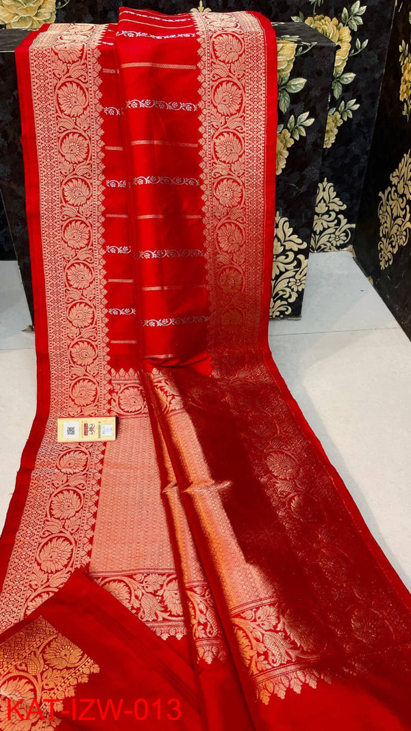 Pure  Banarasi Handloom Katan Silk Antique Zari Saree With Blouse.