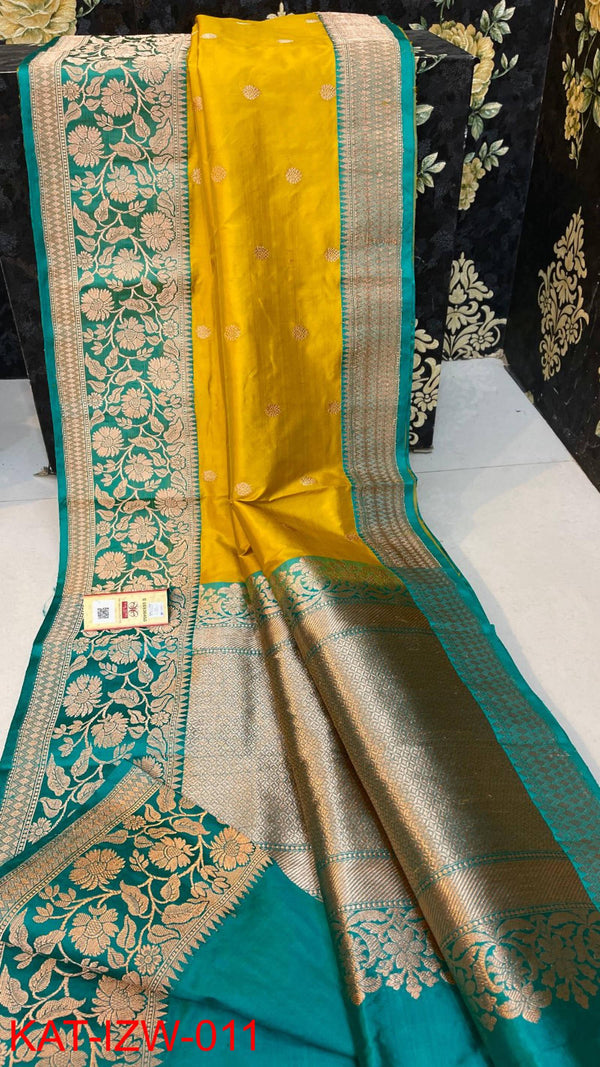 Pure  Banarasi Handloom Katan Silk Antique Zari Saree With Blouse.