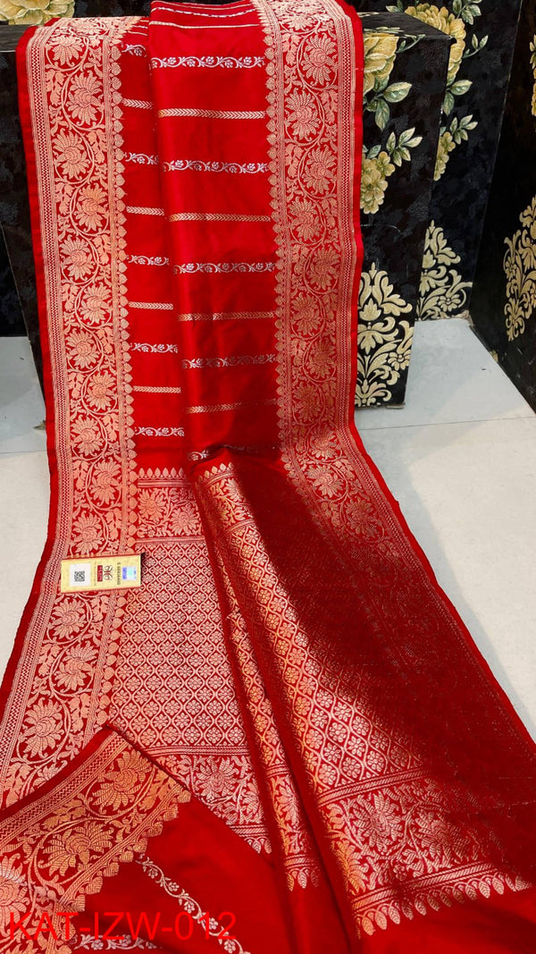 Pure  Banarasi Handloom Katan Silk Antique Zari Saree With Blouse.