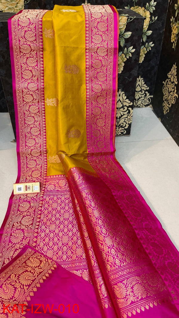 Pure  Banarasi Handloom Katan Silk Antique Zari Saree With Blouse.