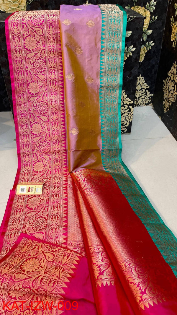 Pure  Banarasi Handloom Katan Silk Antique Zari Saree With Blouse.