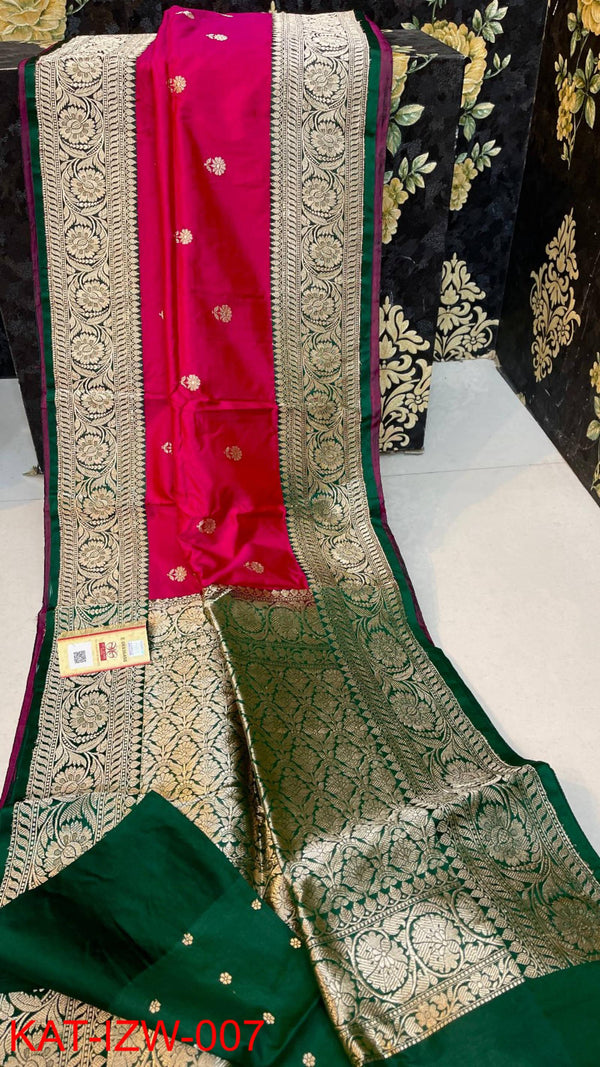 Pure  Banarasi Handloom Katan Silk Antique Zari Saree With Blouse.