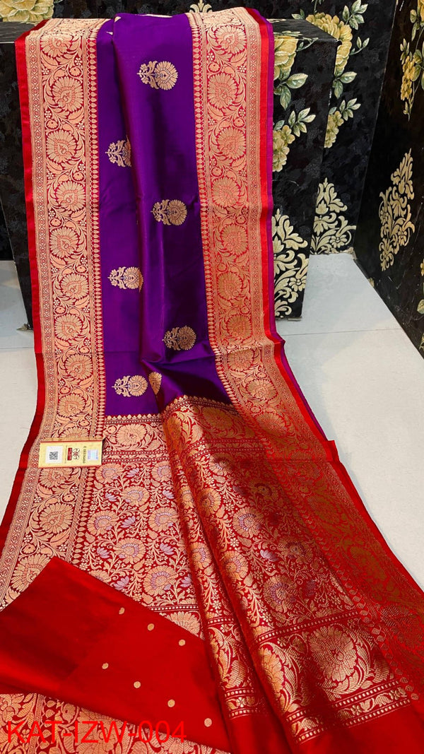 Pure  Banarasi Handloom Katan Silk Antique Zari Saree With Blouse.