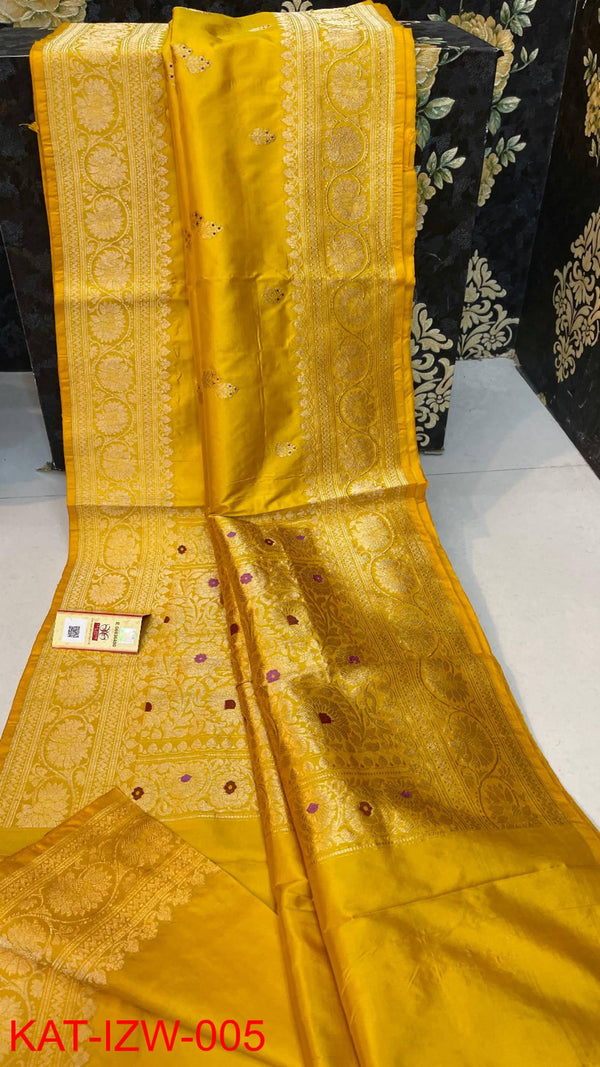 Pure  Banarasi Handloom Katan Silk Antique Zari Saree With Blouse.