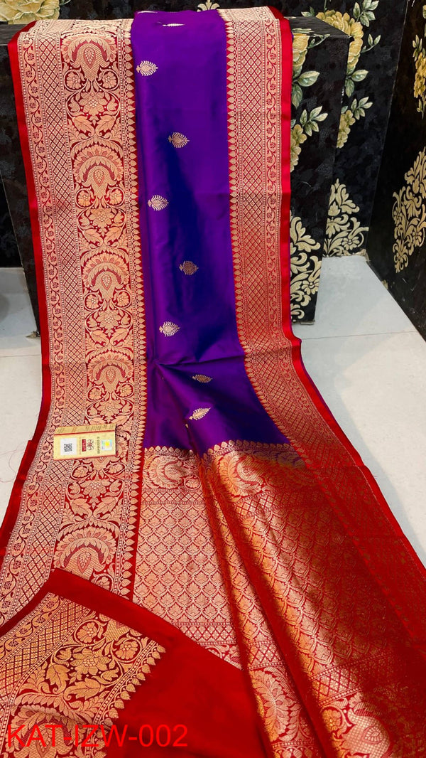 Pure  Banarasi Handloom Katan Silk Antique Zari Saree With Blouse.