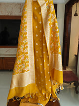 Premium Quality Handloom Weaved Pure Munga Silk 3pc Unstitched Suit with Zari Weaved Brush Paint Munga Dupatta