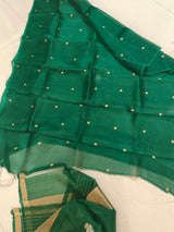 Pure Banarasi Kora Silk Khadwa Work 2 pc Unstitched Suit with meenakari Work in Green