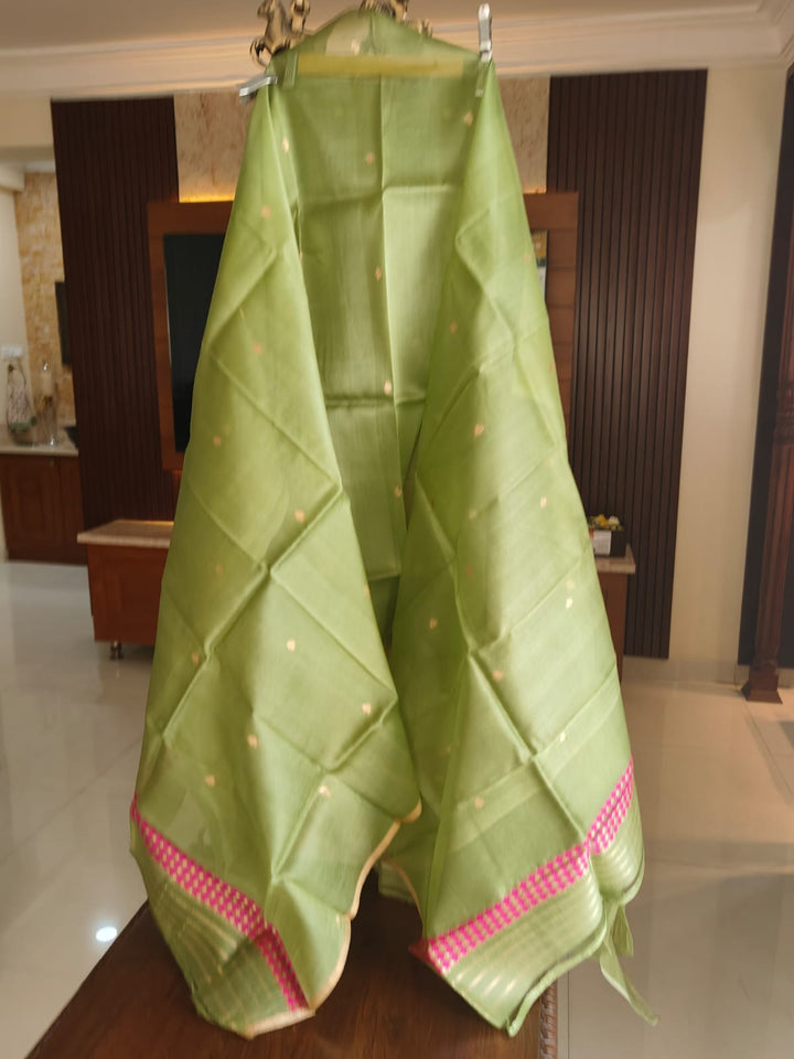 Pure Banarasi Kora Silk Khadwa Work 2 pc Unstitched Suit with meenakari Work in Green