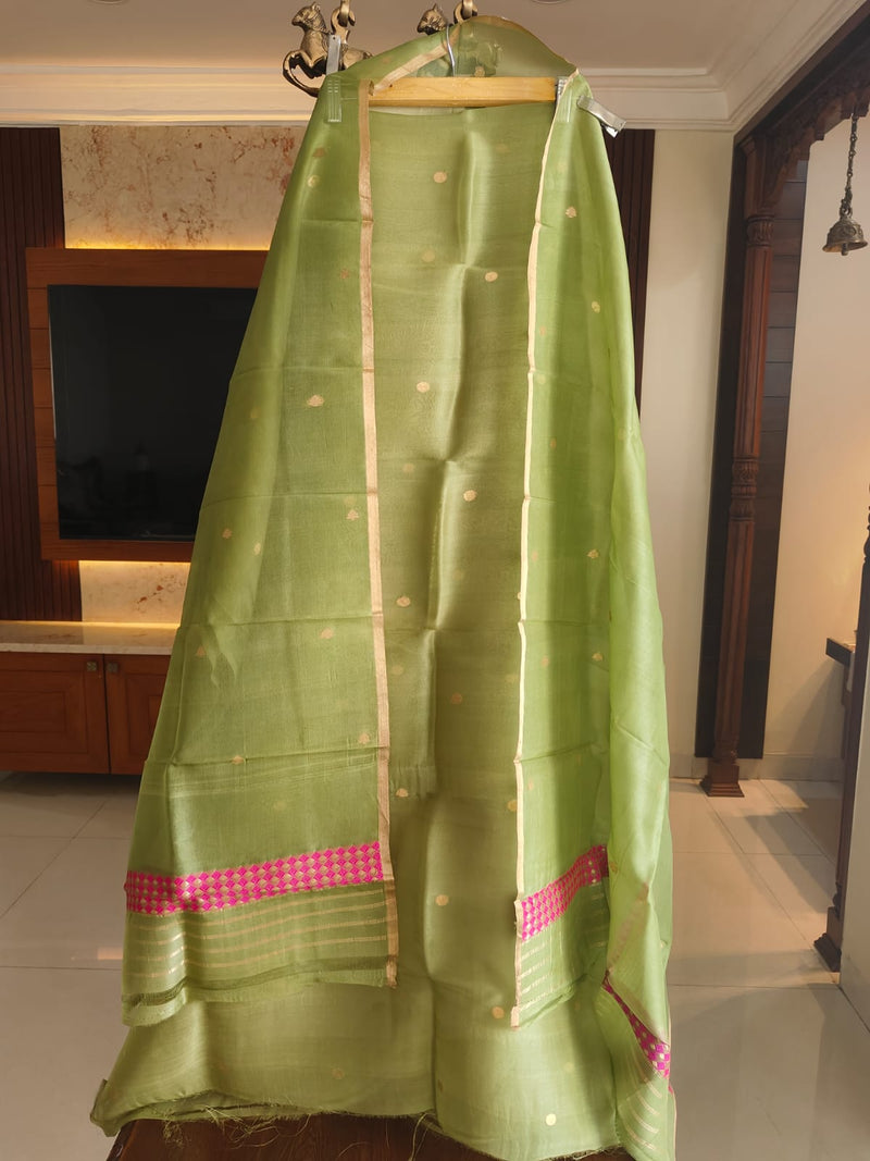 Pure Banarasi Kora Silk Khadwa Work 2 pc Unstitched Suit with meenakari Work in Green