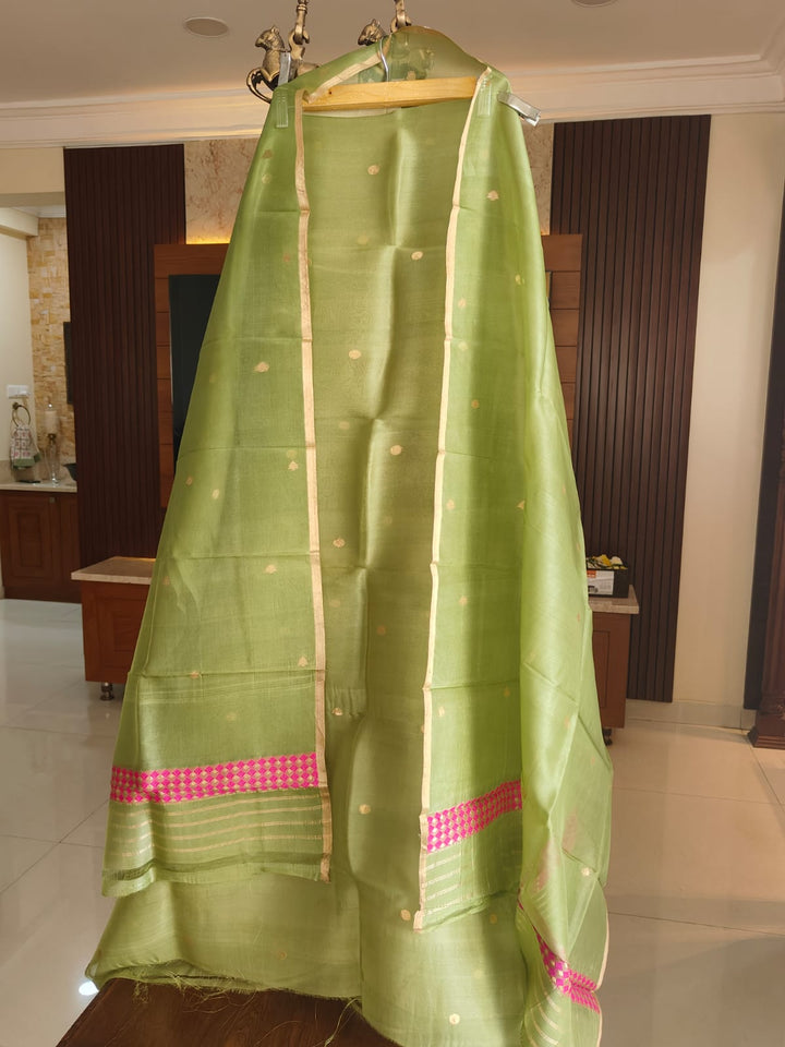 Pure Banarasi Kora Silk Khadwa Work 2 pc Unstitched Suit with meenakari Work in Green